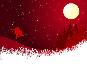 Image showing Jumping Snowboarder Silhouette