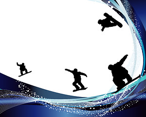 Image showing Jumping Snowboarder Silhouette