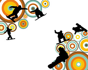 Image showing Jumping Snowboarder Silhouette