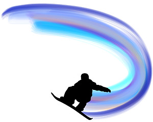 Image showing Jumping Snowboarder Silhouette