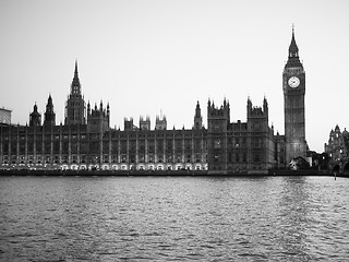 Image showing Black and white Houses of Parliament in London