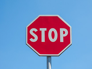 Image showing Stop sign over blue sky