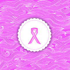 Image showing Pink Ribbon on White Paper Sticker.