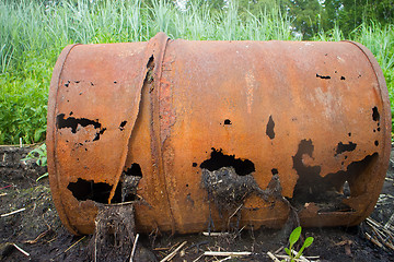 Image showing empty barrels in the Arctic environmental pollution