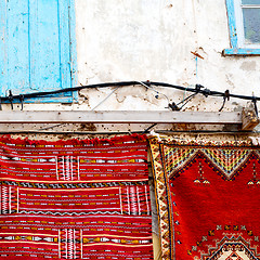 Image showing blue window in morocco africa old construction and brown wall re