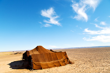 Image showing tent in  the desert of morocco sahara  rock  stone    sky