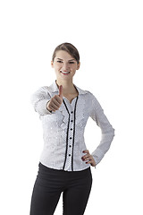 Image showing Portrait of a Happy Woman with Thumb-up