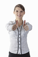 Image showing Portrait of a Happy Woman with Thumbs-up