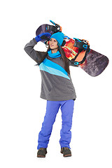Image showing Woman with a snowboard
