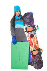 Image showing Woman with a snowboard