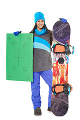 Image showing Woman with a snowboard