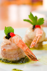 Image showing Shrimp wrapped in scallop