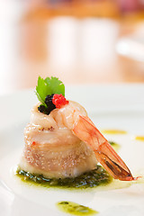 Image showing Shrimp wrapped in scallop