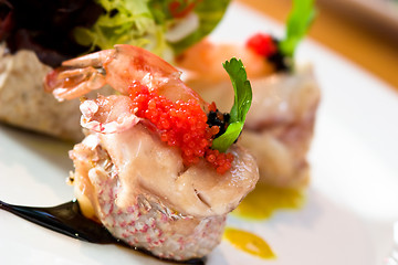 Image showing Shrimp wrapped in scallop