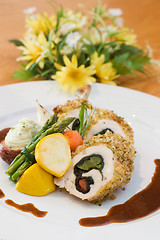 Image showing Breaded Chicken and Asparagus