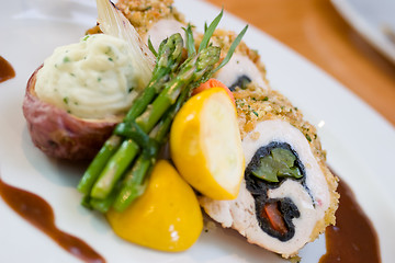 Image showing Breaded Chicken and Asparagus