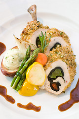 Image showing Breaded Chicken and Asparagus