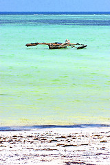 Image showing beach   in zanzibar   indian     sand isle  sky  and sailing