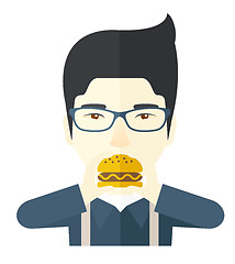 Image showing Man eating hamburger. 