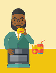 Image showing Man eating hamburger. 