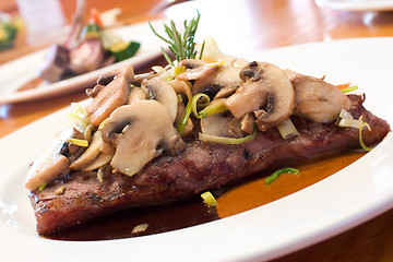 Image showing Grilled Beef Steaks with Mushrooms