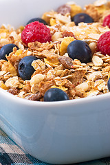 Image showing Muesli with Raspberries and Blueberries