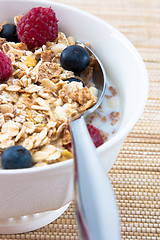 Image showing Muesli with Raspberries and Blueberries