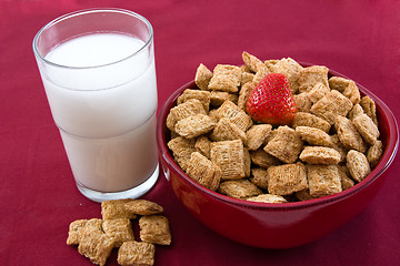 Image showing Wheat Squares and Strawberries for Breakfast