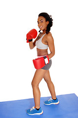 Image showing Boxer woman during boxing exercise.