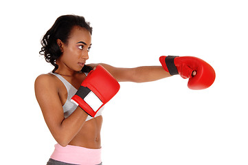 Image showing African american woman doing punch.