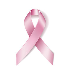 Image showing Realistic pink ribbon isolated on white. 