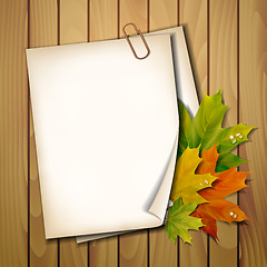 Image showing Paper sheet with autumn leaves