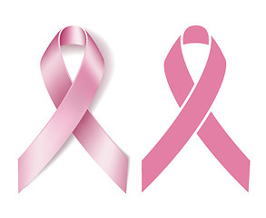 Image showing Realistic pink ribbon isolated on white. 