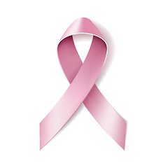 Image showing Realistic pink ribbon isolated on white. 