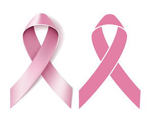 Image showing Realistic pink ribbon isolated on white. 