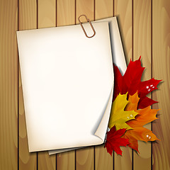 Image showing Paper sheet with autumn leaves