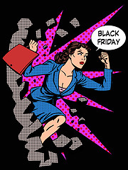 Image showing Black Friday woman buyer runs on sale