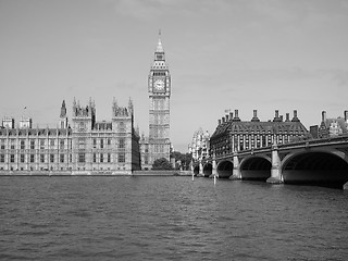 Image showing Black and white Houses of Parliament in London