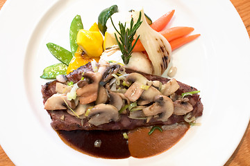 Image showing Grilled Beef Steaks with Mushrooms