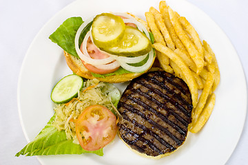 Image showing Hamburger with Fries and Coleslaw