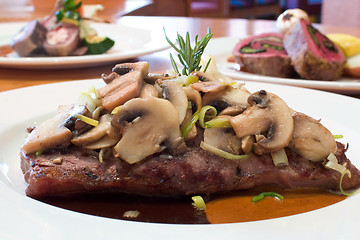 Image showing Grilled Beef Steaks with Mushrooms