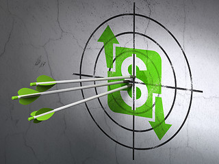 Image showing Business concept: arrows in Finance target on wall background