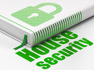 Image showing Protection concept: book Closed Padlock, House Security on white background