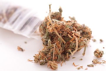 Image showing Close up Dried Marijuana Leaves on the Table