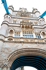 Image showing   tower in england old bridge  cloudy sky