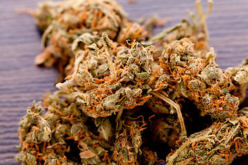 Image showing Close up Dried Marijuana Leaves on the Table