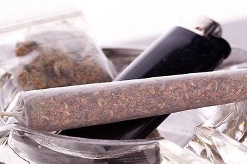 Image showing Close up of marijuana and smoking paraphernalia