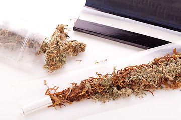 Image showing Dried Cannabis on Rolling Paper with Filter