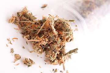 Image showing Close up Dried Marijuana Leaves on the Table