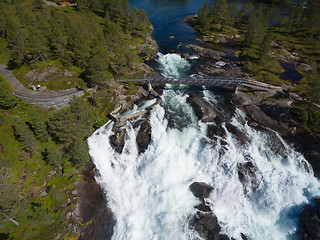 Image showing Likholefossen waterfall from air